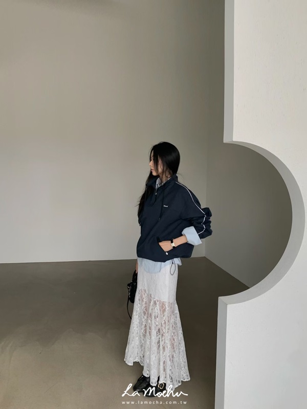 古董蕾絲花透膚魚尾裙